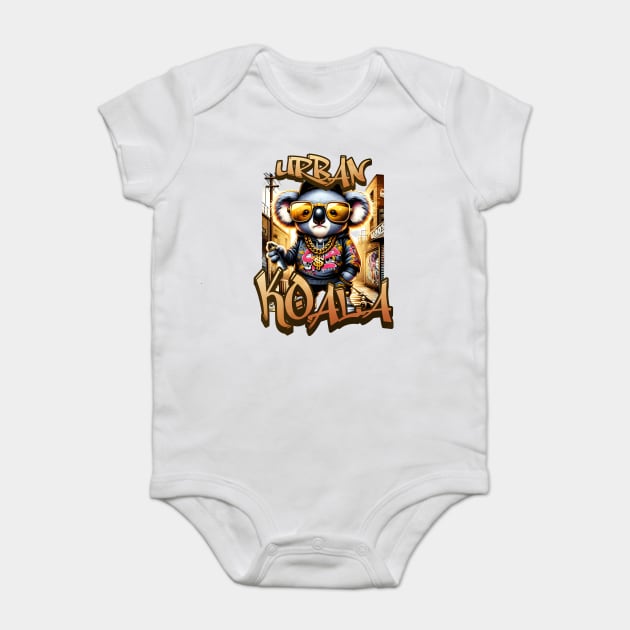 Urban Koala with Sunglasses - Hip-Hop Streetwear Aesthetic Animal Illustration Baby Bodysuit by WarFX Designs